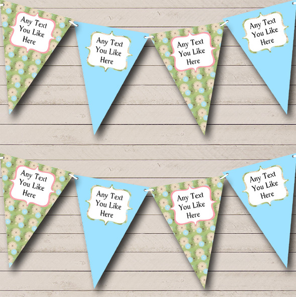 Blue Vintage Floral Custom Personalised Shabby Chic Garden Tea Party Flag Banner Bunting