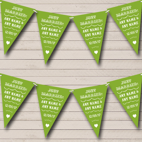 Vintage Just Married Olive Green Custom Personalised Wedding Venue or Reception Flag Banner Bunting