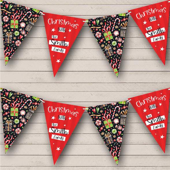 Black Red Watercolour Christmas Sweets Personalised Christmas Decoration Bunting