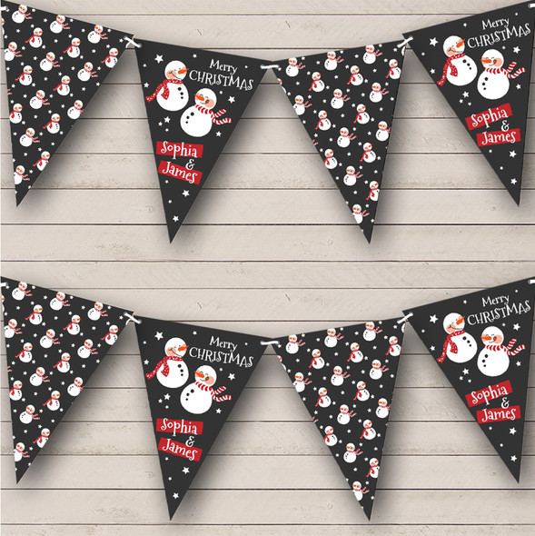 Black Background Snowman Couple Personalised Christmas Banner Decoration Bunting