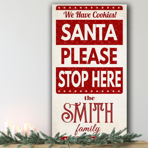 Retro Red Santa Stop Here Personalised Decoration Christmas Indoor Outdoor Sign