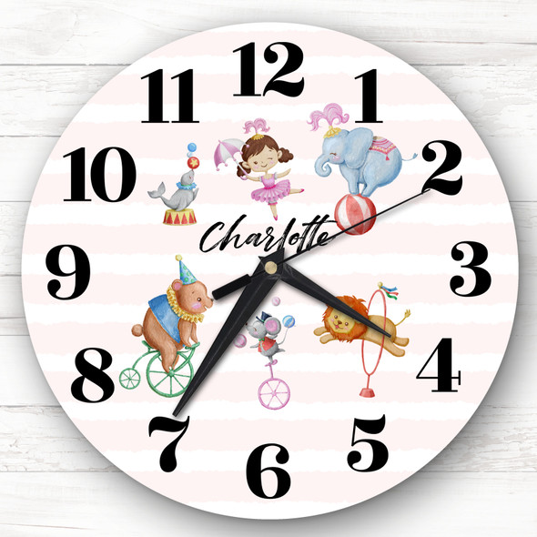 Watercolour Little Girls Room Circus Animals Custom Gift Personalised Clock