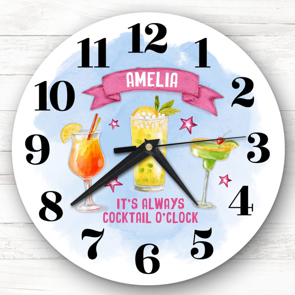 Cocktails Girls Blue Home Bar Kitchen Custom Gift Personalised Clock
