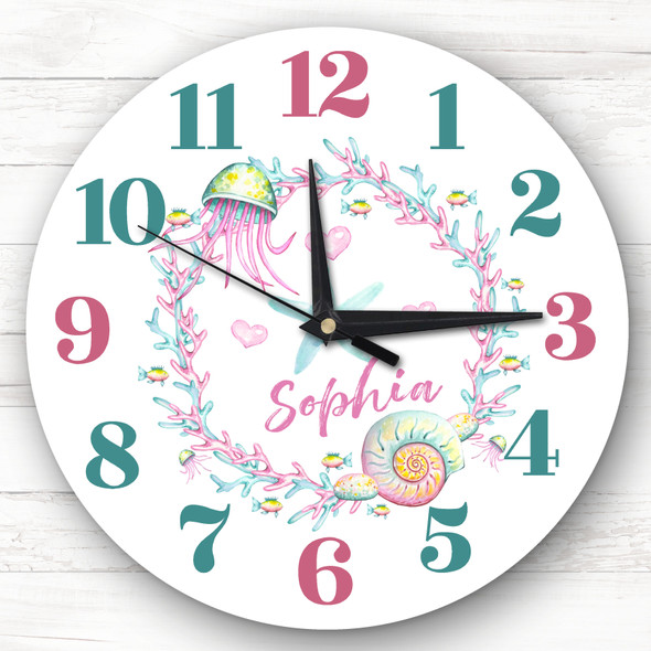 Girls Room Pink And Green Sea Life Custom Gift Personalised Clock