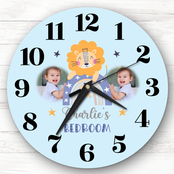 Lion Boys Bedroom Baby Photo Blue Custom Gift Personalised Clock
