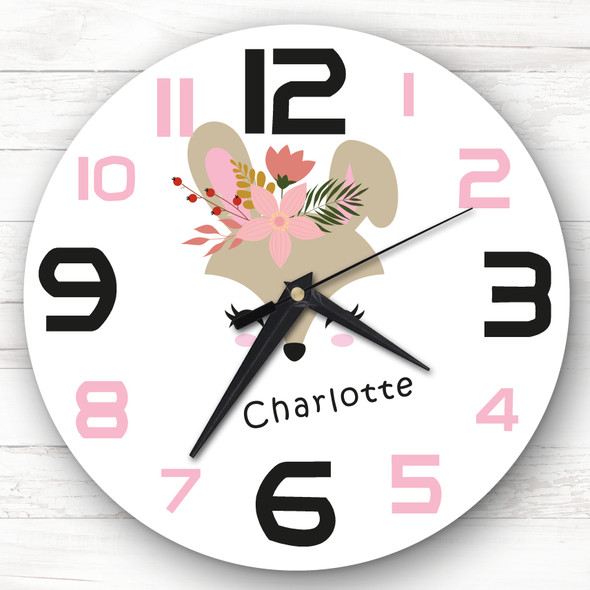 Kids Girls Room Cute Bunny  Face Custom Gift Personalised Clock