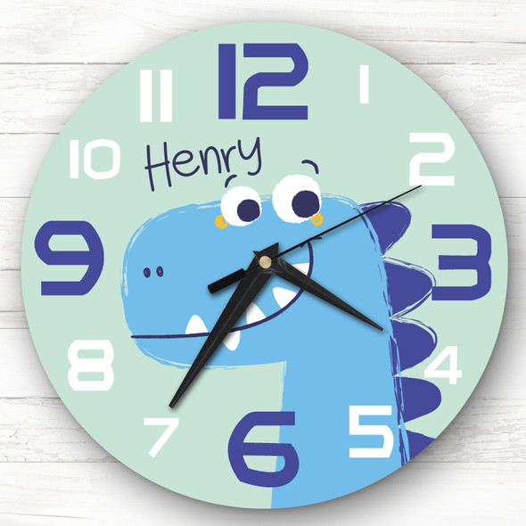 Kids Boys Room Blue Dinosaur Custom Gift Personalised Clock