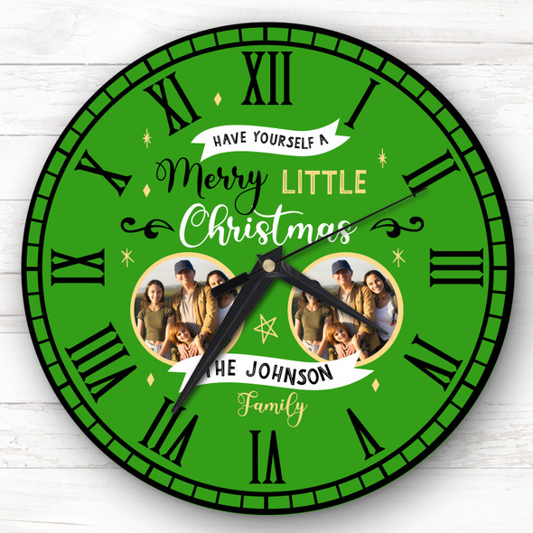Christmas Family Photo Green Personalised Gift Personalised Clock