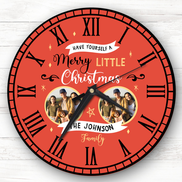 Christmas Family Photo Red Personalised Gift Personalised Clock