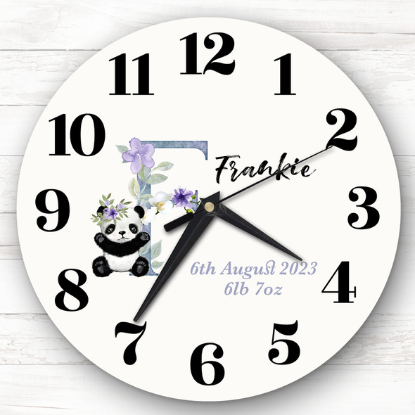 Baby Floral Watercolour Animal Alphabet Letter F Gift Personalised Clock