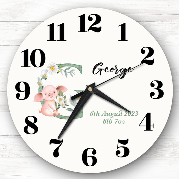 Baby Floral Watercolour Animal Alphabet Letter G Gift Personalised Clock