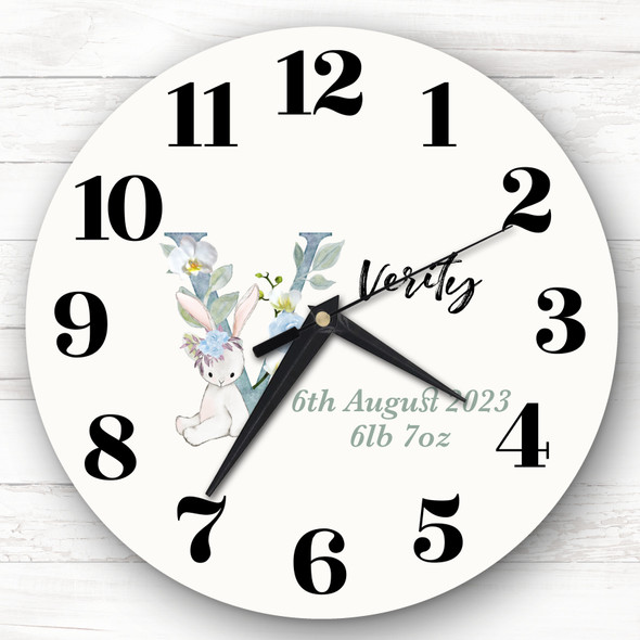 Baby Floral Watercolour Animal Alphabet Letter V Gift Personalised Clock