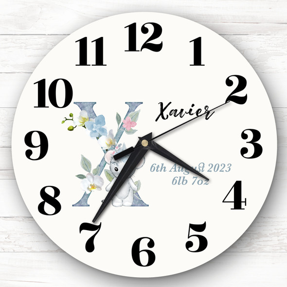 Baby Floral Watercolour Animal Alphabet Letter X Gift Personalised Clock
