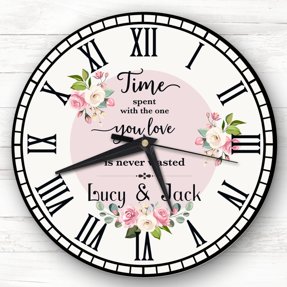 Pink And White Rose Floral Romantic Personalised Gift Personalised Clock