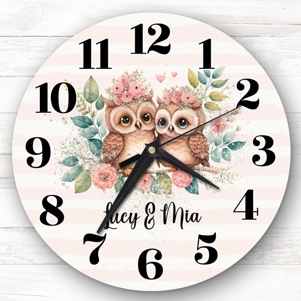Owl Couple Cute Friends Sisters Personalised Gift Personalised Clock