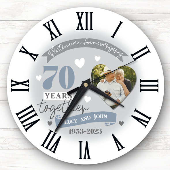 70th Wedding Anniversary Platinum Photo Personalised Gift Personalised Clock