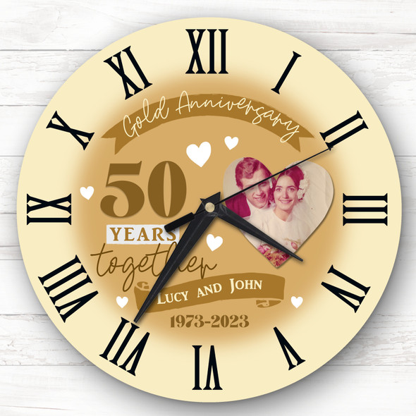 50th Wedding Anniversary Gold Photo Personalised Gift Personalised Clock