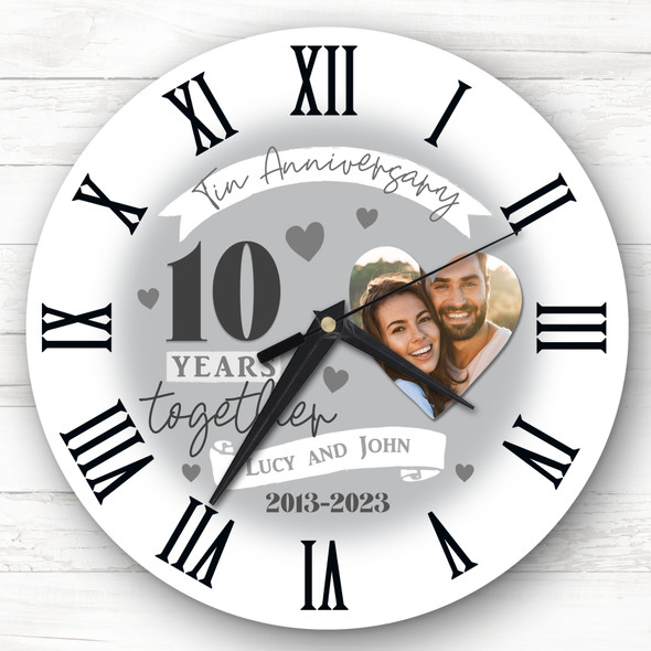 10th Wedding Anniversary Tin Photo Personalised Gift Personalised Clock