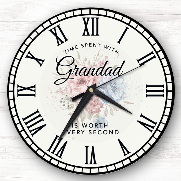 Time Spent Grandad Pink And Blue Floral Personalised Gift Personalised Clock