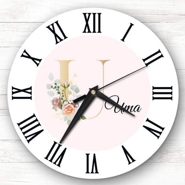 Floral Alphabet Name Initial Letter U Personalised Gift Personalised Clock