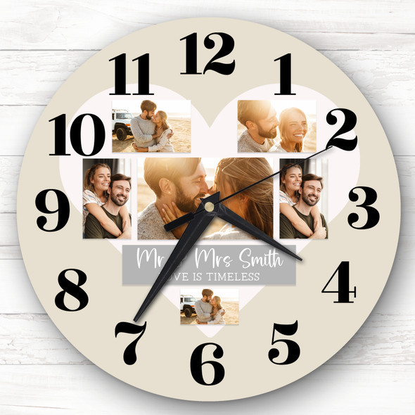 Mr & Mrs Married Heart Photos Stone Personalised Gift Personalised Clock