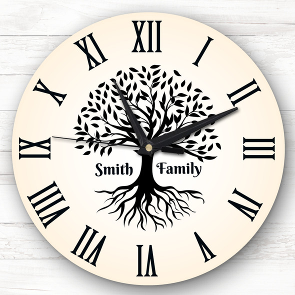 Family Tree Black Silhouette Peach Personalised Gift Personalised Clock