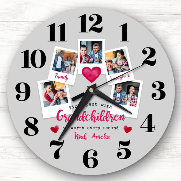 Time With Grandchildren Photo Grey Personalised Gift Personalised Clock