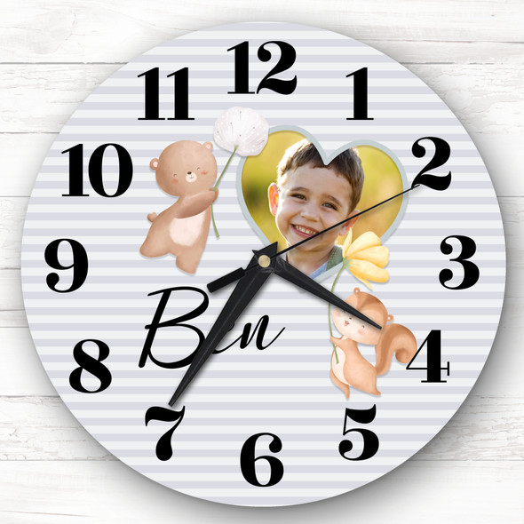 Blue Photo Frame Woodland Animal Personalised Gift Personalised Clock