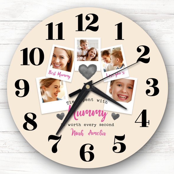 Time With Mummy Photos Cream Personalised Gift Personalised Clock