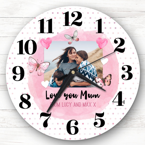 Love You Mum Photo Pink Personalised Gift Personalised Clock
