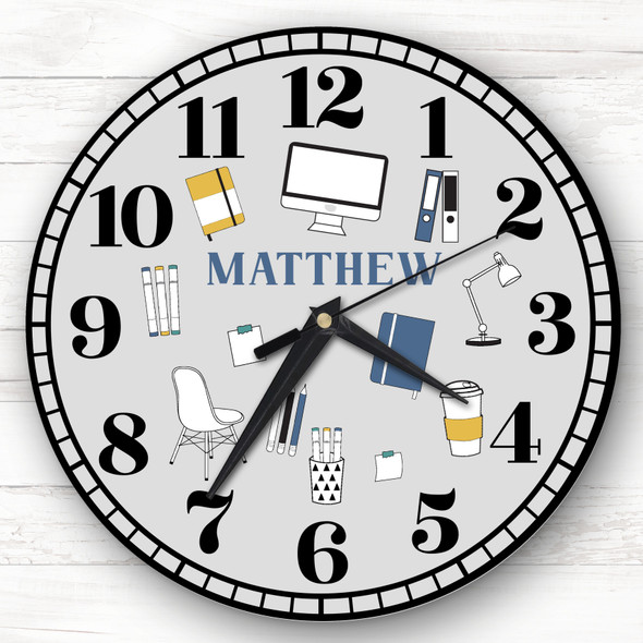Study Office Grey Male Personalised Gift Personalised Clock