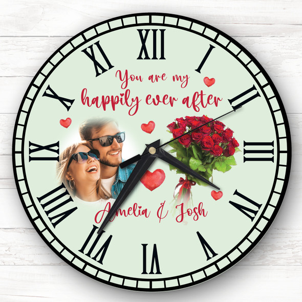 Happy Ever After Photo Valentine's Day Gift Anniversary Green Personalised Clock