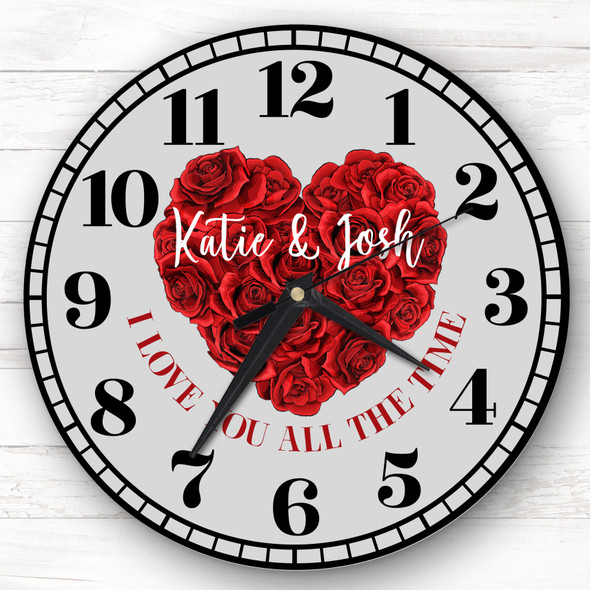 I Love You All The Time Grey Valentine's Day Gift Anniversary Personalised Clock