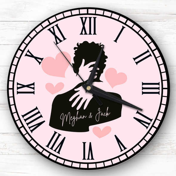 Silhouette Couple Hug Cuddle Anniversary Valentine's Day Gift Personalised Clock