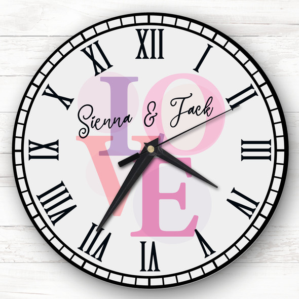 Grey Love Word Pink Birthday Anniversary Valentine's Day Gift Personalised Clock