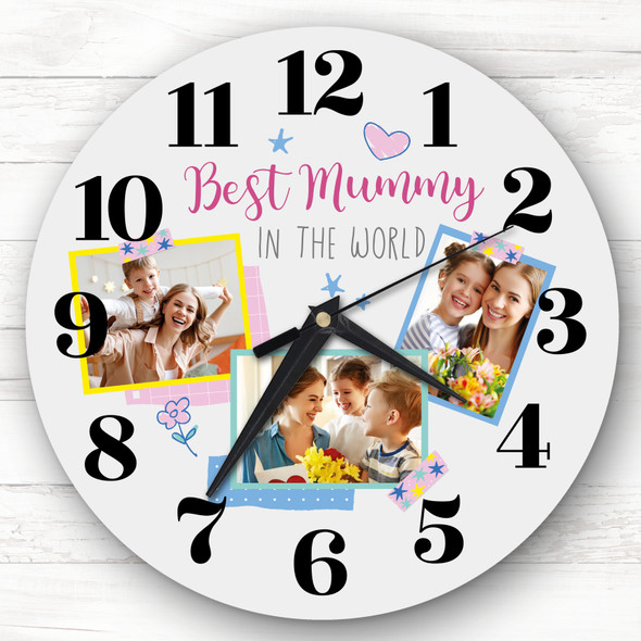 Best Mummy In The World Photo Mother's Day Gift Birthday Grey Personalised Clock