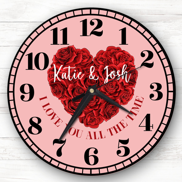 I Love You All The Time Red Valentine's Day Gift Anniversary Personalised Clock