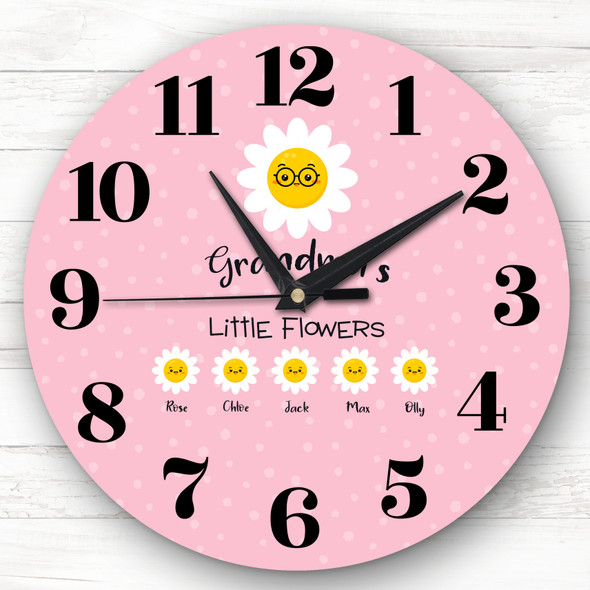 Grandma's Little Flowers Pink Mother's Day Gift For Grandma Personalised Clock