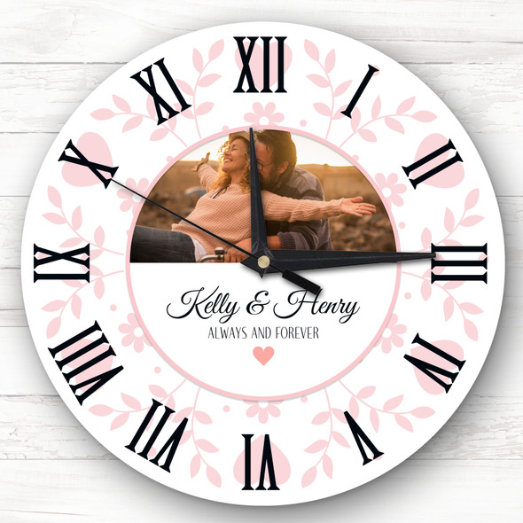 Pink Floral Photo Valentine's Day Gift Birthday Anniversary Personalised Clock