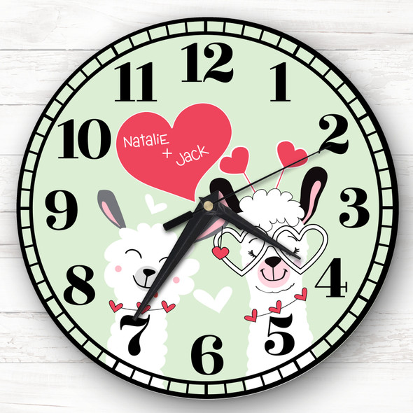 Lama Love Couple Green Anniversary Or Valentine's Day Gift Personalised Clock