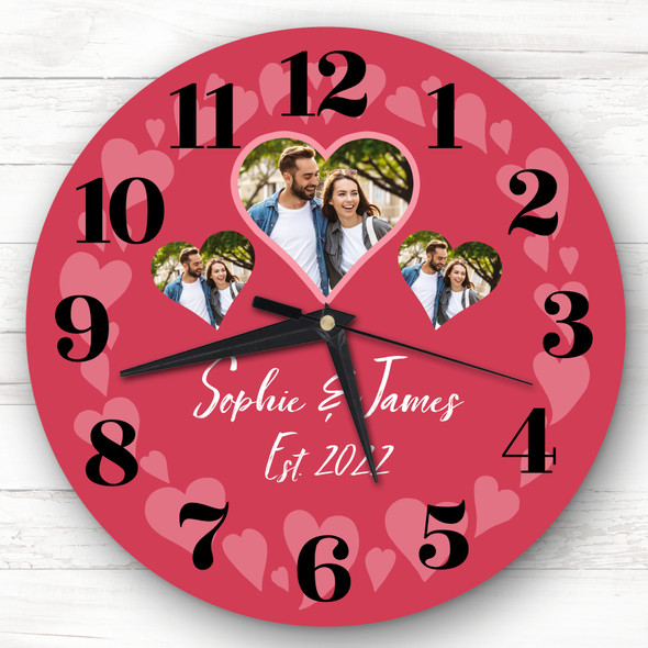 Couple Photo Red Valentine's Day Gift Birthday Anniversary Personalised Clock