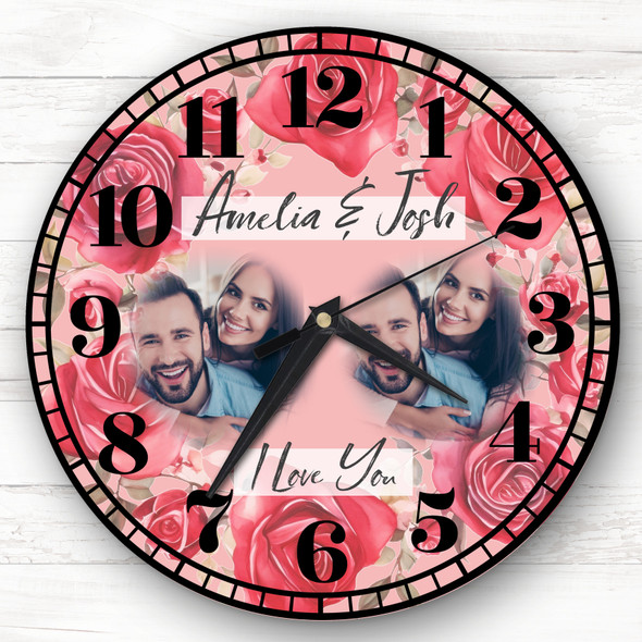 I Love You Photo Flowers Anniversary Valentine's Day Gift Personalised Clock