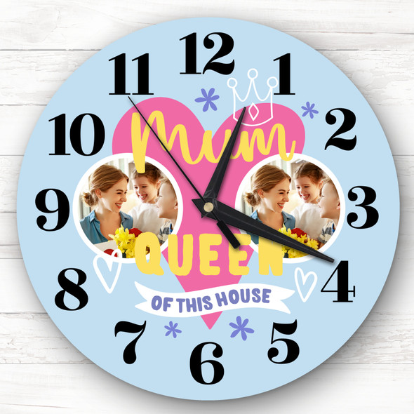 Queen Of This House Blue Photo Mother's Day Birthday Gift Personalised Clock