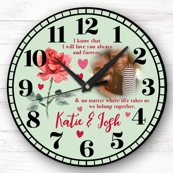 Green Rose Flower Photo Valentine's Day Gift Anniversary Personalised Clock