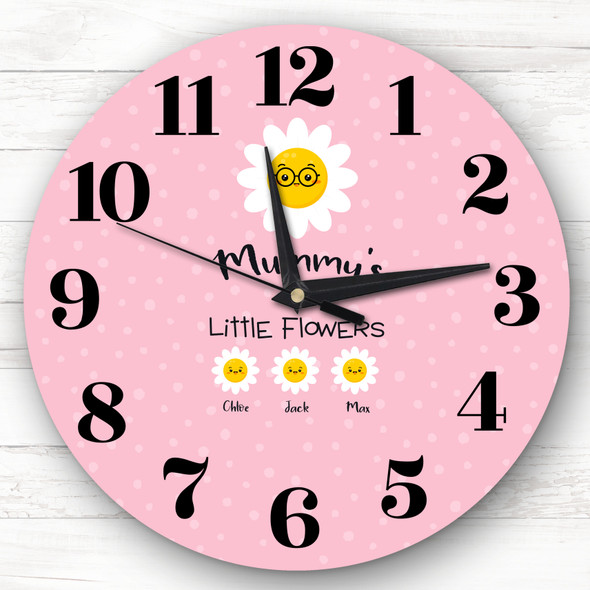Mummy's Little Flowers Pink Or Mother's Day Gift For Mum Personalised Clock