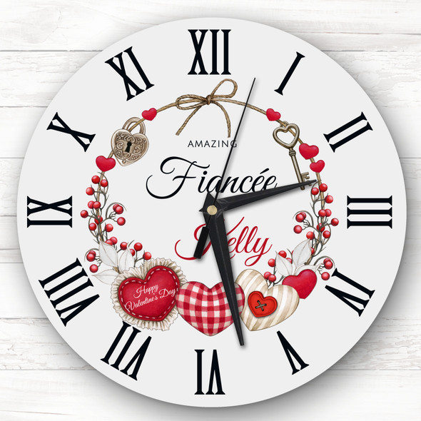 Fiancée Love Lock Anniversary Valentine's Day Gift Grey Personalised Clock