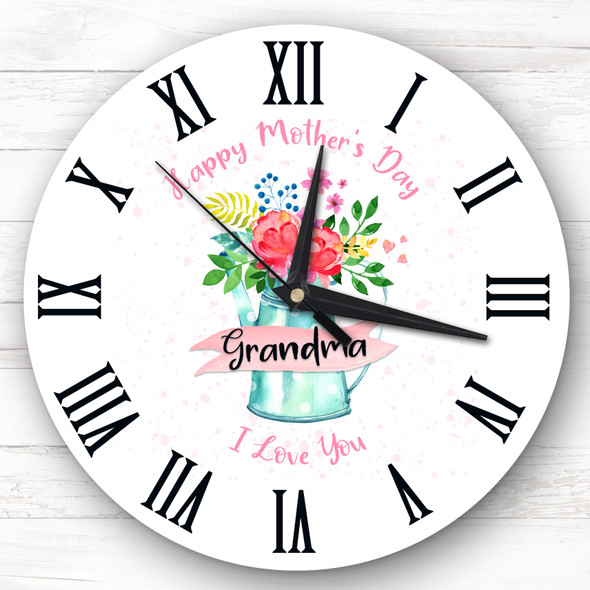 Grandma Floral Watering Can Happy Mother's Day Gift Personalised Clock