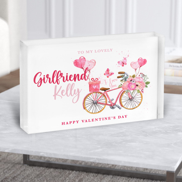 Girlfriend Valentine's Gift Watercolour Hearts Balloons Bike Acrylic Block