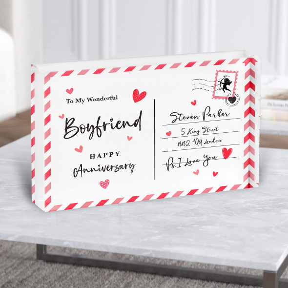 Anniversary Gift For Boyfriend Love Postcard Personalised Acrylic Block