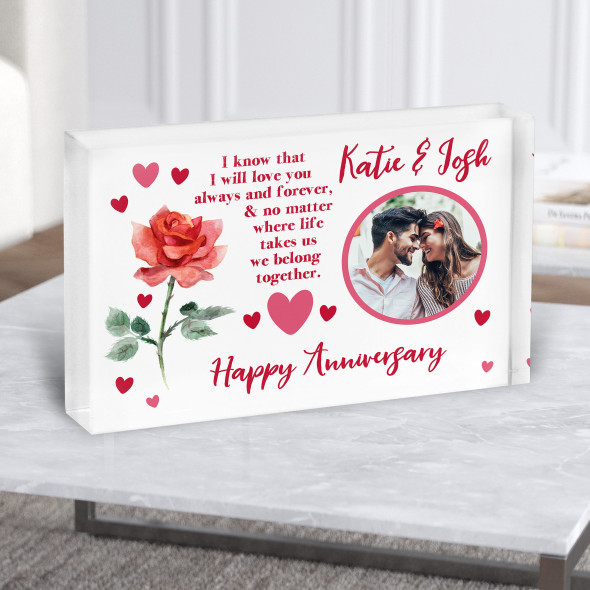 Rose Romantic Photo Happy Anniversary Gift Personalised Acrylic Block